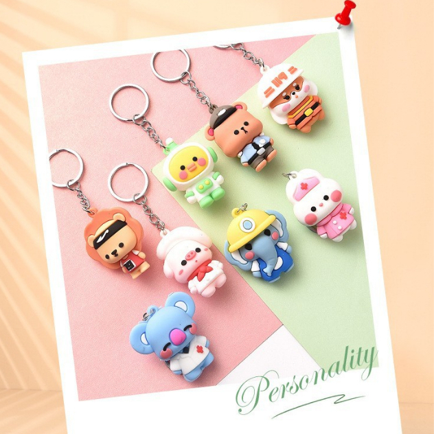 Móc khóa silicon hoạt hình các con vật, móc treo balo, trang trí bàn học
