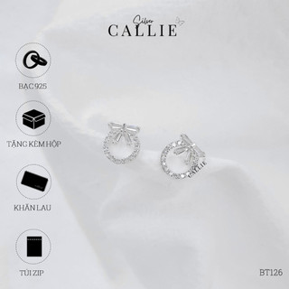 BT126 - Bông tai bạc Callie Silver vòng tròn nơ đính đá