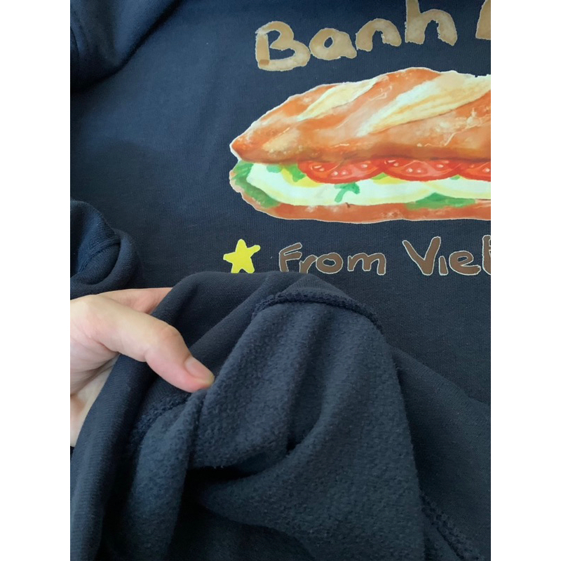 Áo Sweater Nỉ Bông dài tay nữ hình in “BÁNH MÌ VIỆT NAM” màu xanh than dài tay dày dặn form rộng basic
