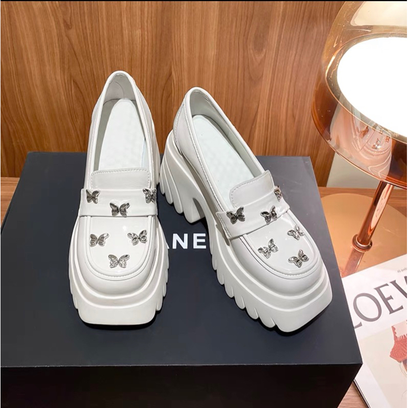 ORDER 🤎 Giày chunky da trơn gót logo thêu đế cao su 10cm 33-39