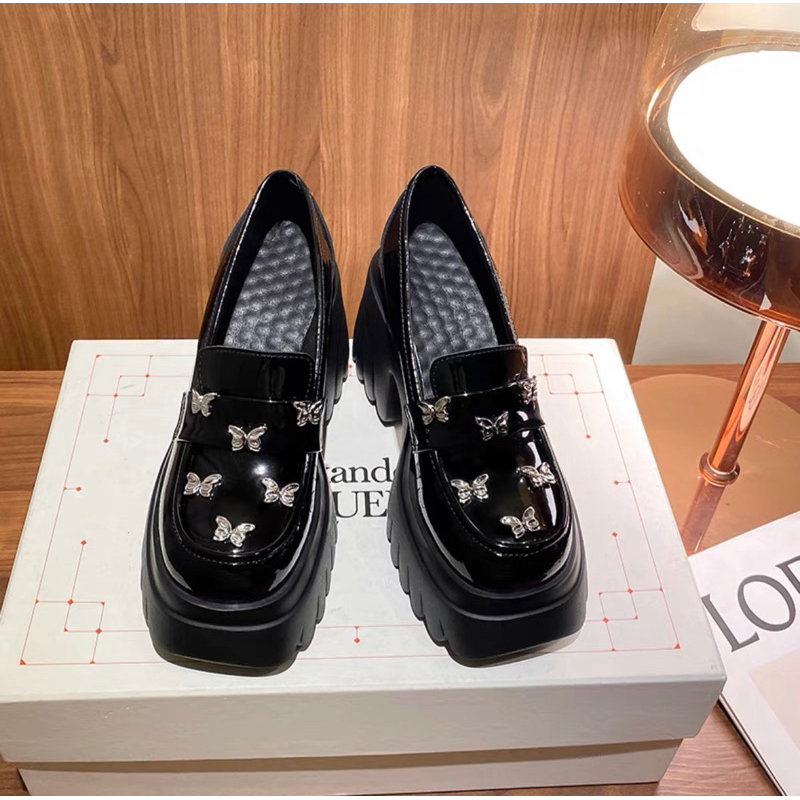 ORDER 🤎 Giày chunky da trơn gót logo thêu đế cao su 10cm 33-39