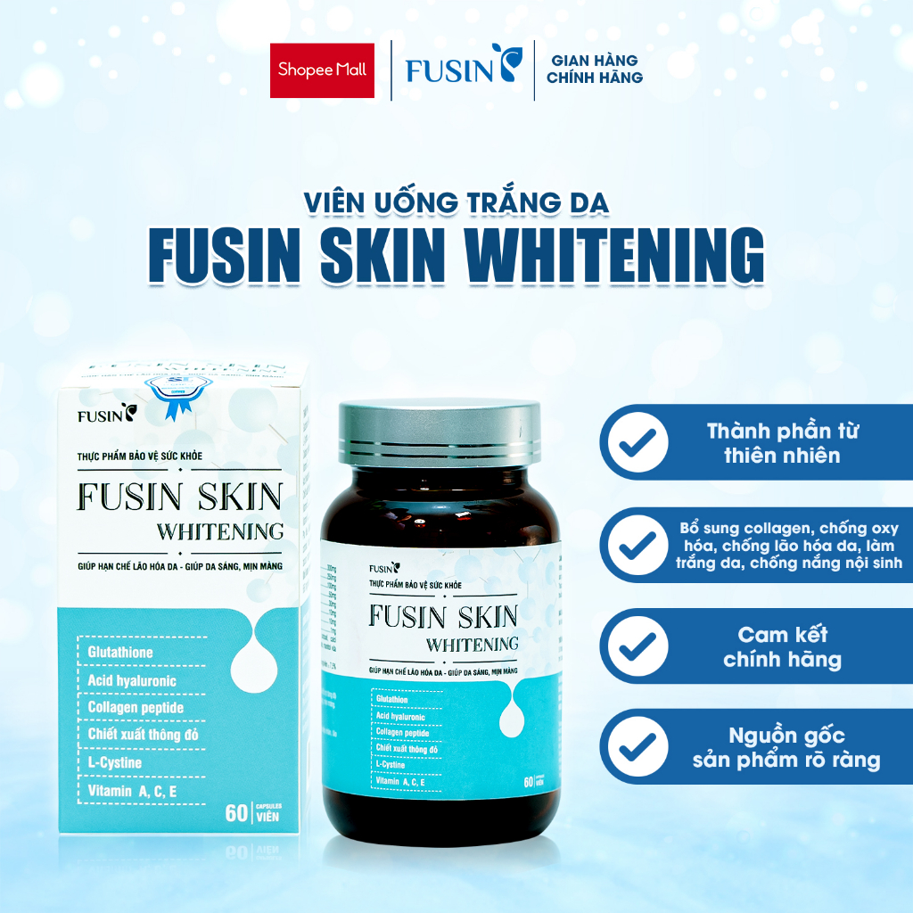 Viên uống trắng da FUSIN SKIN WHITENING tăng độ đàn hồi cho da, hạn chế lão hóa da, giúp da sáng, mịn màng.
