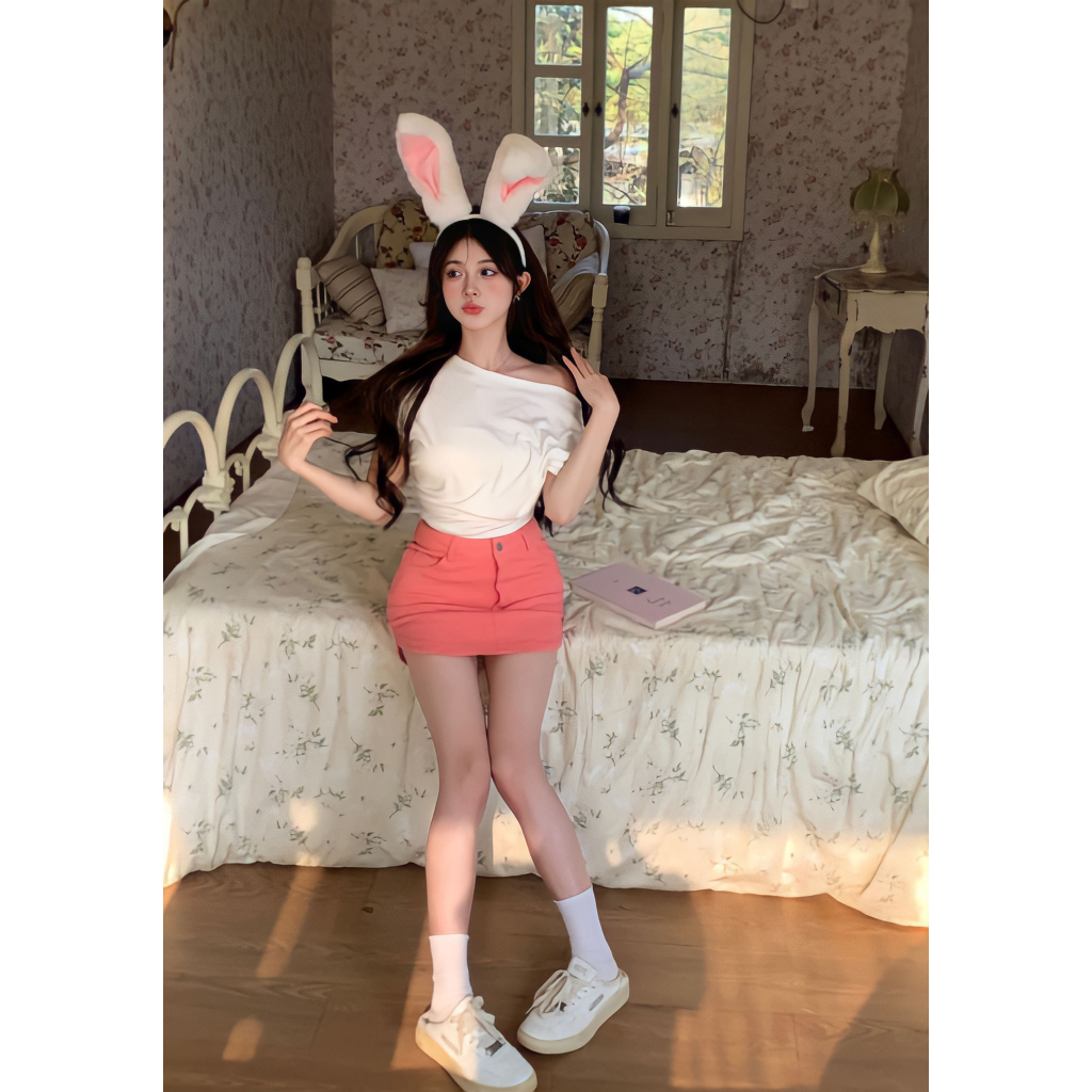 💃 Áo Thun Nữ Hở Vai Cộc Tay Triết Eo Tay Hến Dáng Ôm 2 Màu