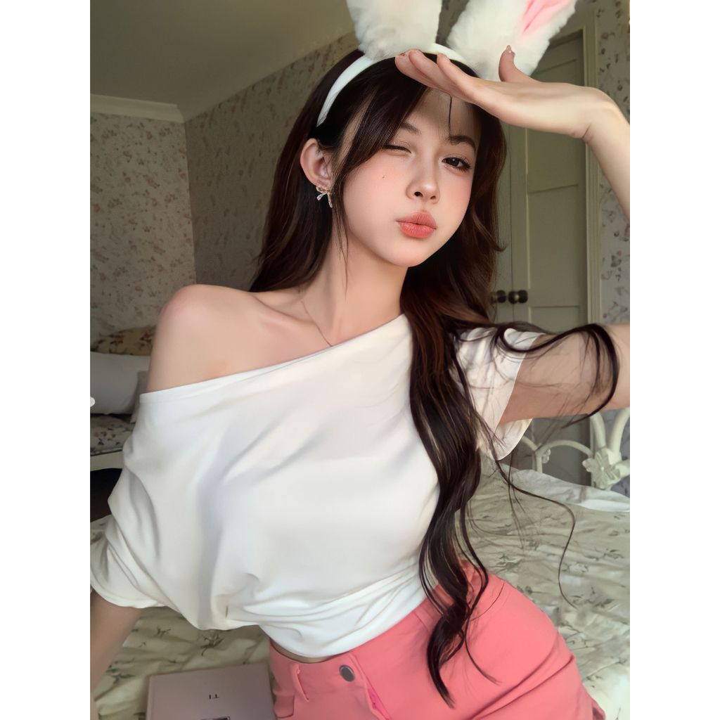 💃 Áo Thun Nữ Hở Vai Cộc Tay Triết Eo Tay Hến Dáng Ôm 2 Màu