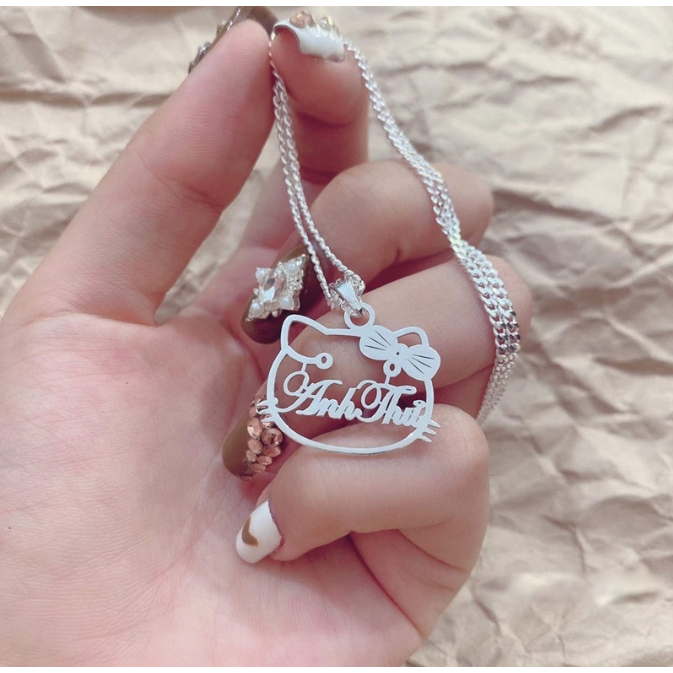 Dây chuyền bạc khắc tên mèo kitty