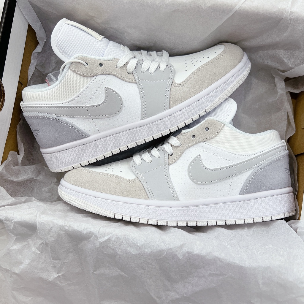 Giày Jordan xám trắng đế xanh, Giày Jordan 1 cổ thấp JD grey xám đế xanh bản đẹp full box bill tặng box bảo vệ
