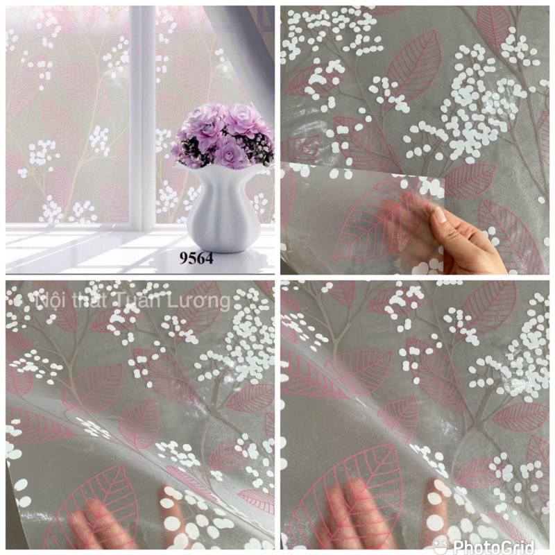 Decan dán kính hoa lá xanh khổ 90cmx50cm, giấy dán kính sẵn keo dán