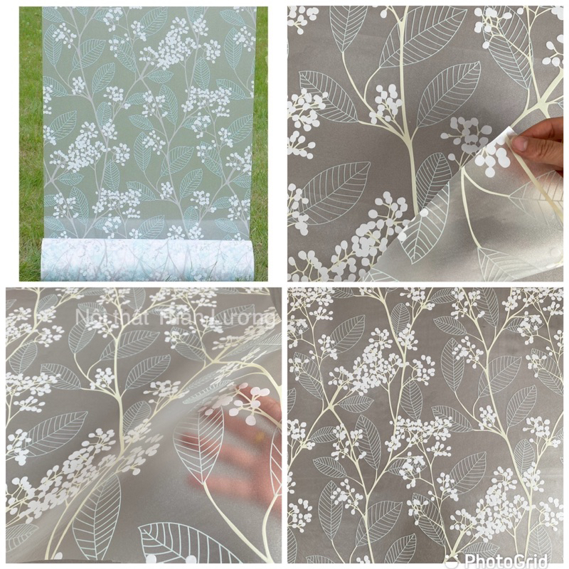 Decan dán kính hoa lá xanh khổ 90cmx50cm, giấy dán kính sẵn keo dán