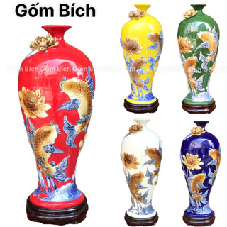 Mai Bình Hút Lộc Cao 42cm Sen Cá Niên Niên Hữu Dư Cả Năm Dư Thừa Đắp Nổi Gốm Sứ Bát Tràng Cao Cấp