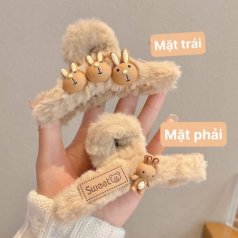 Kẹp tóc phủ lông nhung gấu nâu dễ thương