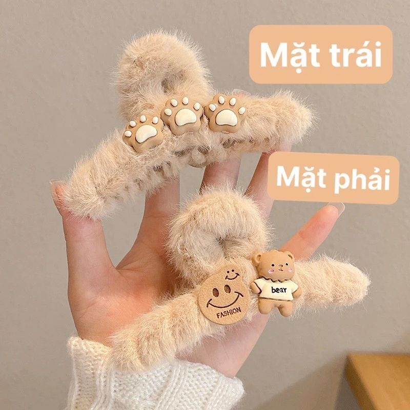 Kẹp tóc phủ lông nhung gấu nâu dễ thương
