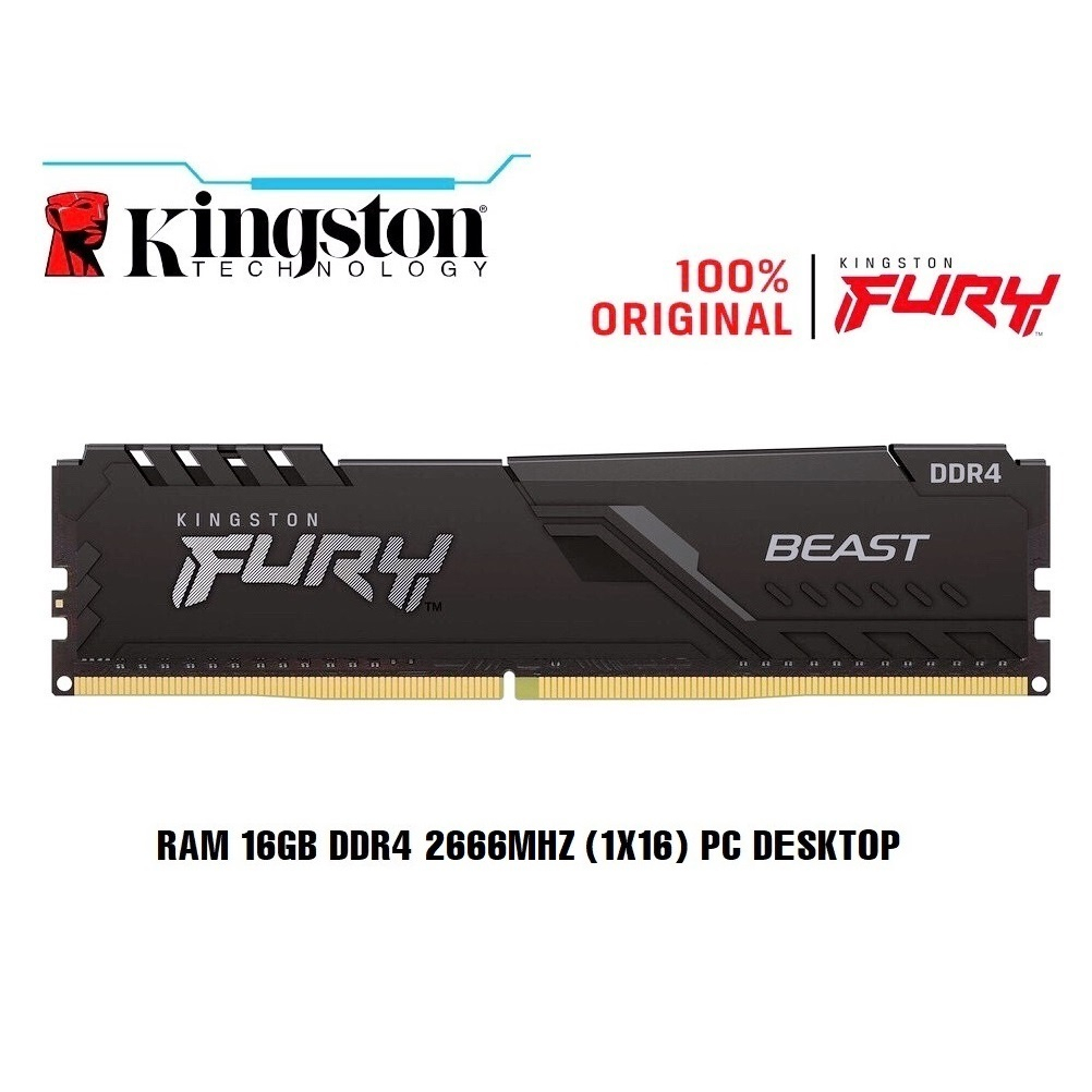 Ram Kingston Fury Beast 16GB 2666MHz DDR4 Dùng Cho Máy Bàn PC Desktop - Bảo hành 3 năm 1 đổi 1