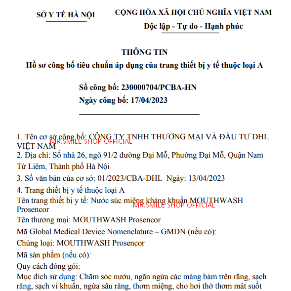 Nước súc miệng MouthWash Prosencor - Hàng chính hãng cho người niềng răng