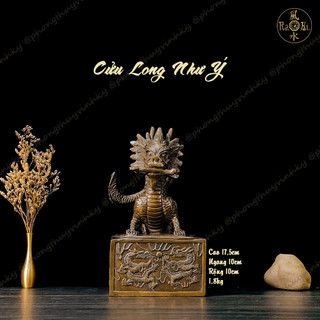 Cửu Long Kim Tỷ - Ấn Rồng Ngậm Gậy Như Ý - Tượng Đồng Phong Thủy