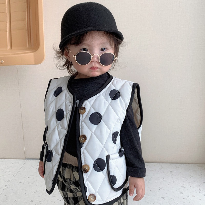 Áo Vest Ghile Mùa Thu Quảng Châu Chần Bông Mỏng Vải Gió Mềm Phối Túi PC Hàn Quốc Cho Bé Trai Bé Gái