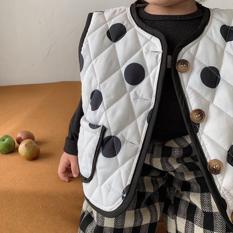 Áo Vest Ghile Mùa Thu Quảng Châu Chần Bông Mỏng Vải Gió Mềm Phối Túi PC Hàn Quốc Cho Bé Trai Bé Gái