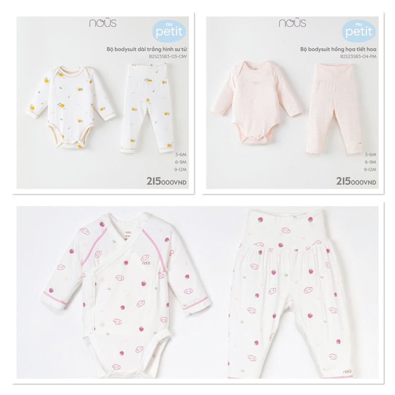 Bộ bodysuit dài hè thu sơ sinh đến 9m