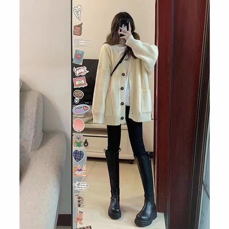 Áo khoác len Cardigan form rộng dài tay thu đông, kiểu dáng Hàn Quốc | BigBuy360 - bigbuy360.vn