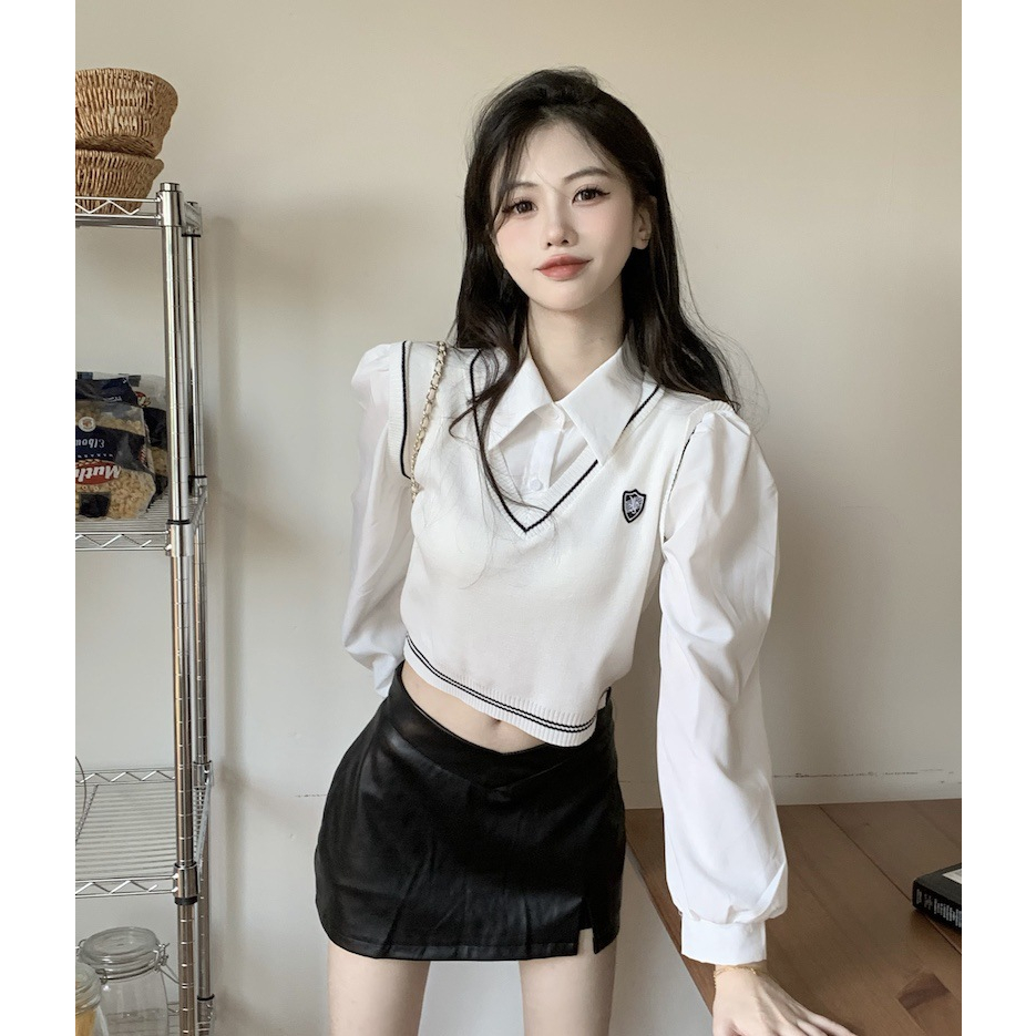Áo len Gile nữ học sinh kiểu dáng Hàn Quốc, Áo len dáng ngắn thể thao siêu đẹp | BigBuy360 - bigbuy360.vn