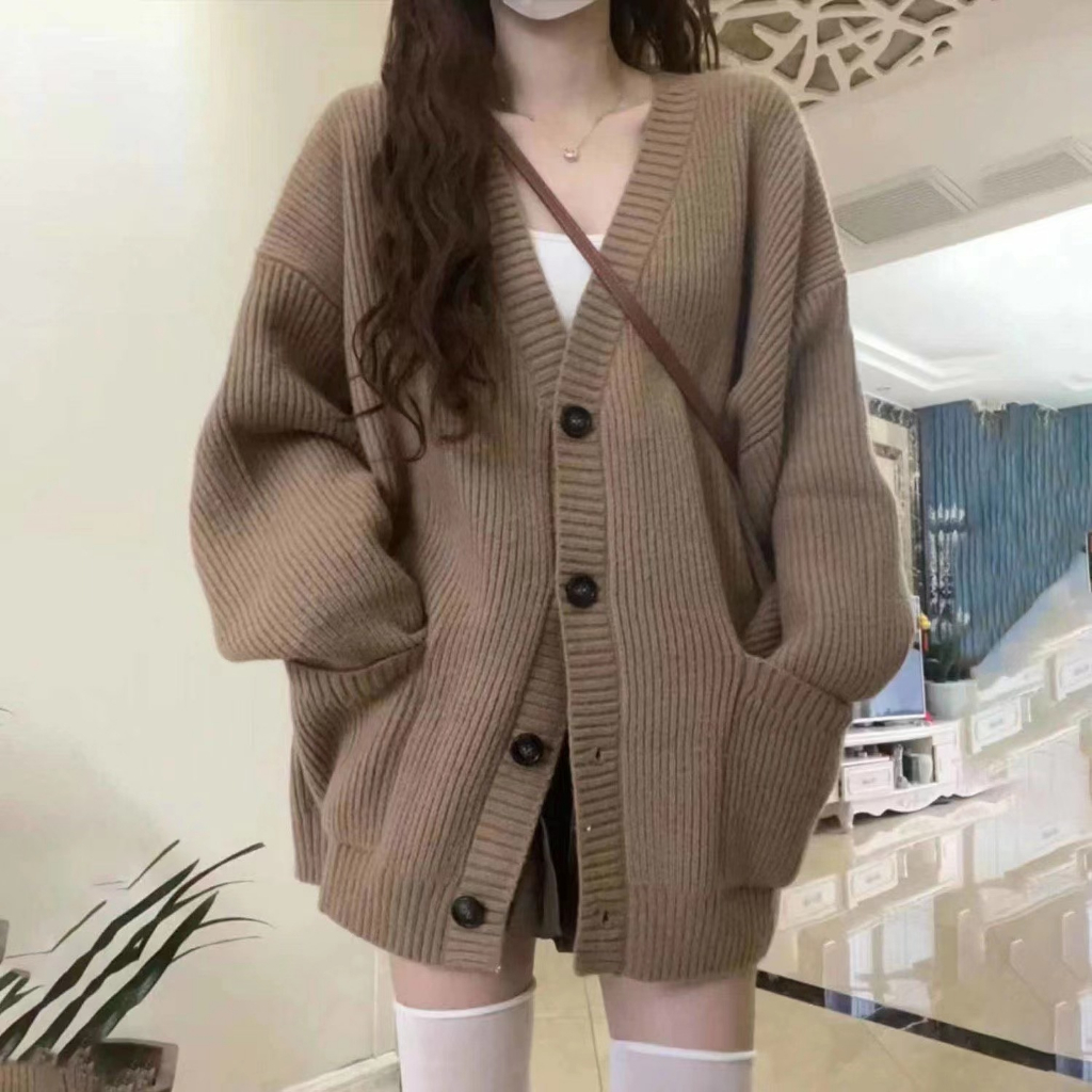 Áo khoác len Cardigan form rộng dài tay thu đông, kiểu dáng Hàn Quốc | BigBuy360 - bigbuy360.vn