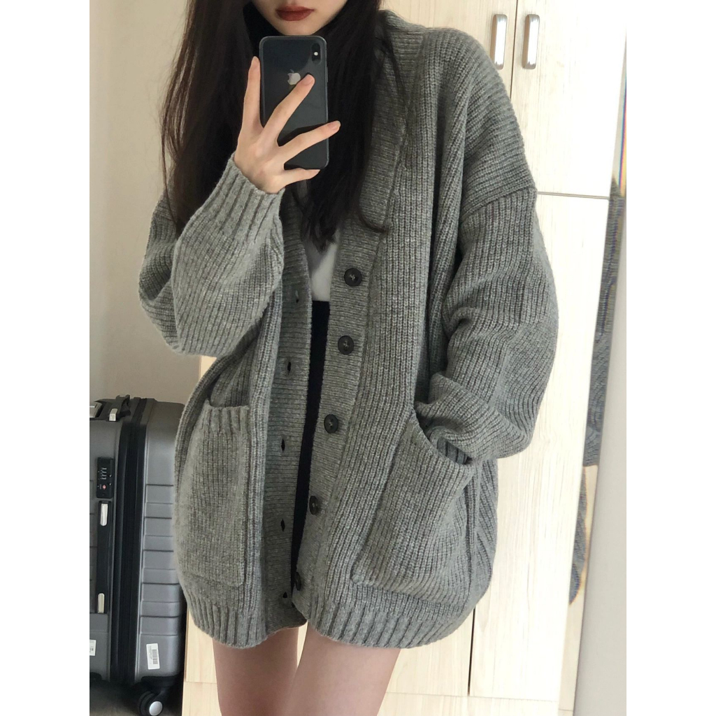 Áo khoác len Cardigan form rộng dài tay thu đông, kiểu dáng Hàn Quốc | BigBuy360 - bigbuy360.vn