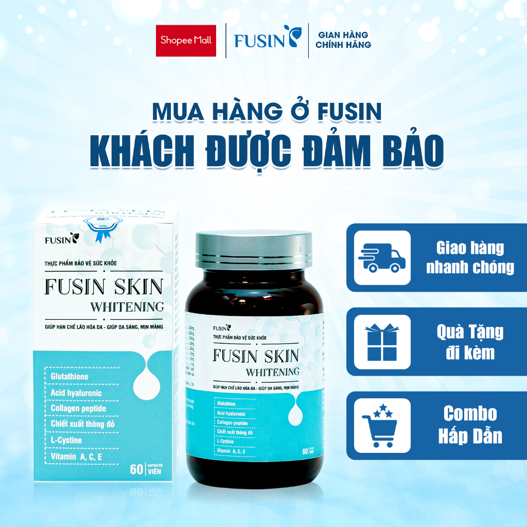 Viên uống trắng da FUSIN SKIN WHITENING tăng độ đàn hồi cho da, hạn chế lão hóa da, giúp da sáng, mịn màng.