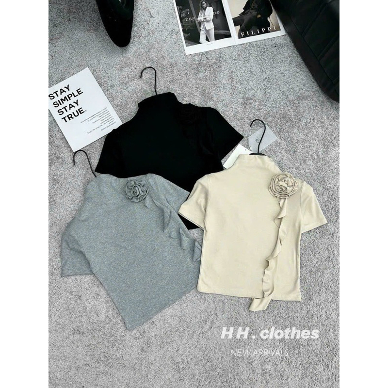 Áo Thun Tay Ngắn Cổ 3P Đính Hoa Siêu Hot