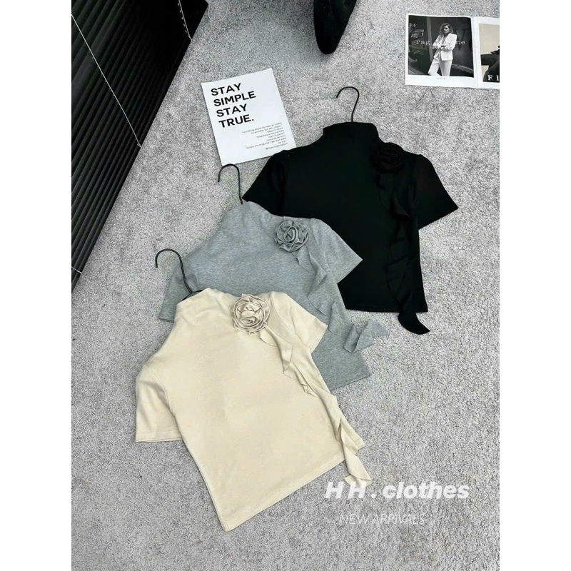 Áo Thun Tay Ngắn Cổ 3P Đính Hoa Siêu Hot