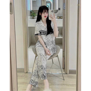 Đồ bộ nữ đồ mặc nhà, pijama lụa tay ngắn quần dài, lụa mango mềm mịn, Tmshop