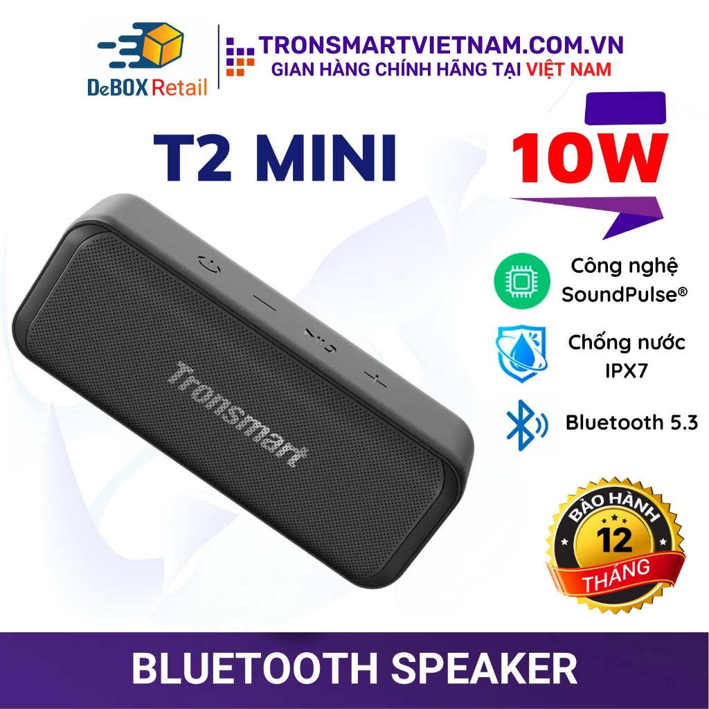 Loa Bluetooth Tronsmart T2 Mini Công suất 10W Chống nước IPX7 Sử Dụng Lên Đến 18h | Chính Hãng BH 12Tháng