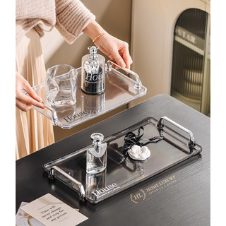 Khay bê đồ 1 Lớp | Khay úp ly cốc có tay cầm bằng nhựa  PET siêu bền Decor | Khay House ánh kim viền bạc sẵn 3 màu