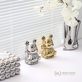 Lọ Đựng Tăm Hình Gấu Bearbrick Cao Cấp Vàng Kim Ánh Bạc | Hũ sứ có nắp đậy đựng tăm bông tăm tre chất liệu sứ hình Gấu