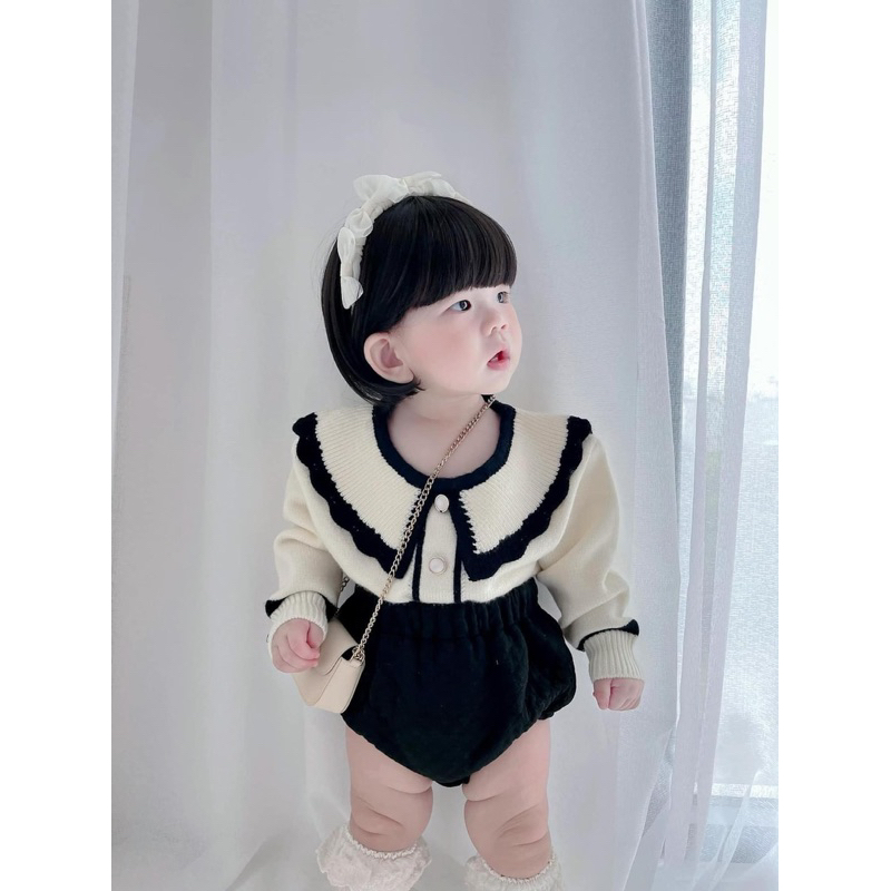 Set Áo Len+Quần Bí Trần Trám Cho Bé Thu Đông