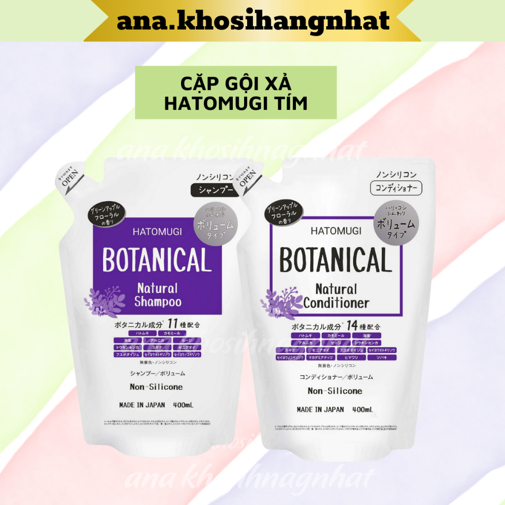 Gội xả HATOMUGI BOTANICAL Nhật Bản kiềm dầu phồng tóc, giảm rụng mọc tóc, gội xả không silicon 400ml