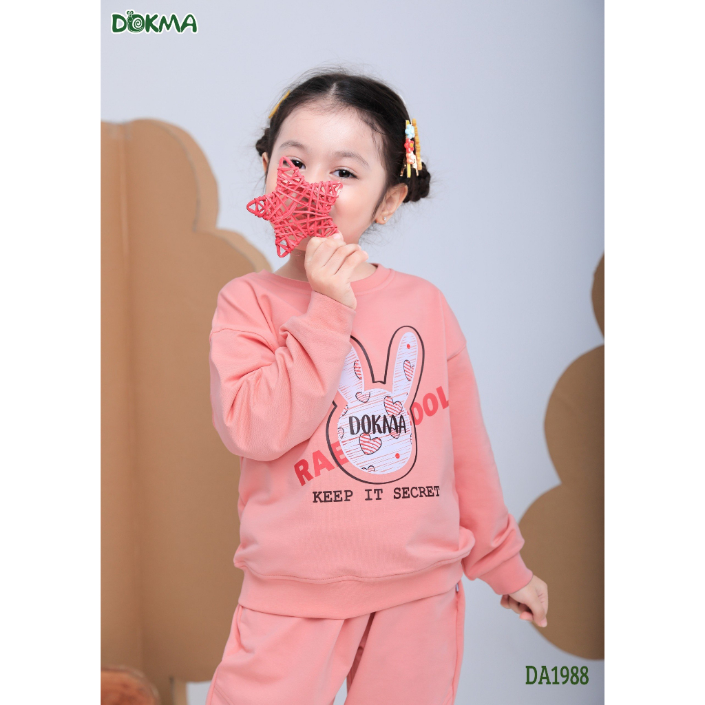 DOKMA Áo cố tròn dài tay bé gái cotton thu đông Dokma