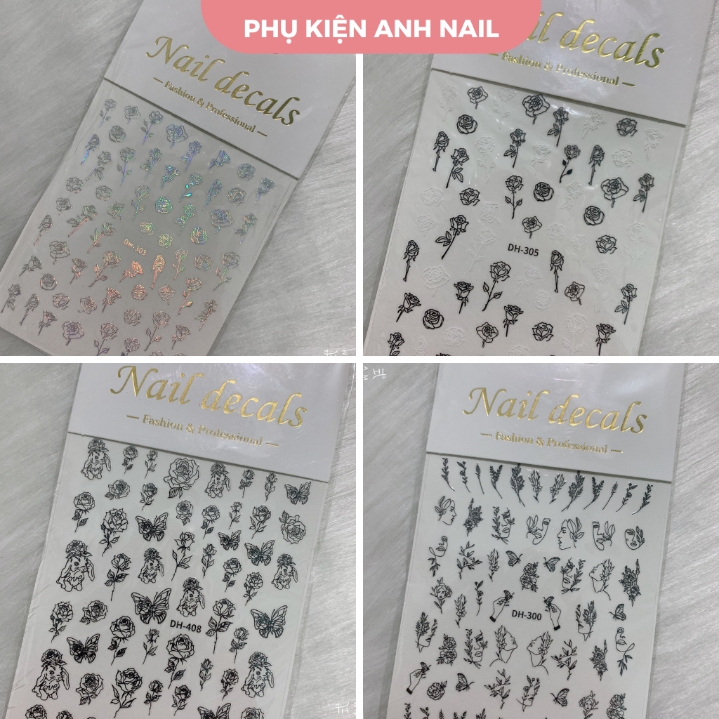 Sticker dán móng hoa hồng trang trí nail