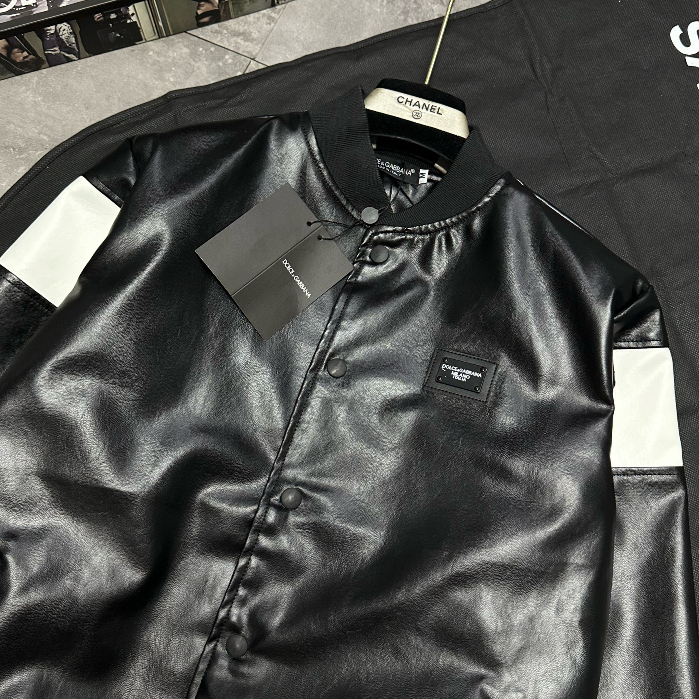 Áo Khoác Da Bomber Bản Phối Viền Tay Trắng Chất Da Ti Tan Chống Bong Chuẩn Hàng Tàu