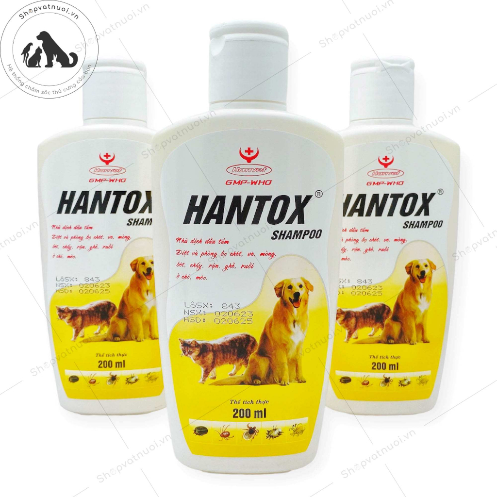 Sữa Tắm Trị Ve Rận Bọ Chét Chó Mèo Hantox Shampoo Hanvet Vàng Xanh Hồng 200ml