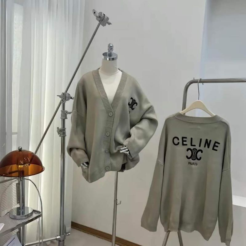 Áo cardigan Len CELINE Paris hàng QC cao cấp form rộng tay bồng cực xinh