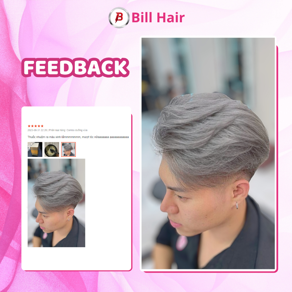 Thuốc nhuộm tóc XÁM KHÓI cao cấp siêu bền màu 3 tháng, tặng kèm oxy trợ nhuộm và găng tay | Bill Hair, Billhair