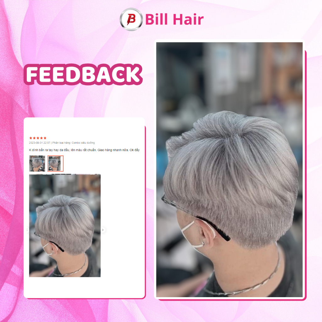 Thuốc nhuộm tóc XÁM KHÓI cao cấp siêu bền màu 3 tháng, tặng kèm oxy trợ nhuộm và găng tay | Bill Hair, Billhair