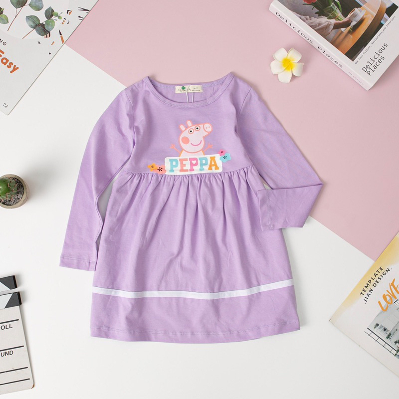 Váy cotton dài tay cho bé gái 2-12y . Chất cotton mềm mịn, thấm hút mồ hôi, co giãn tốt