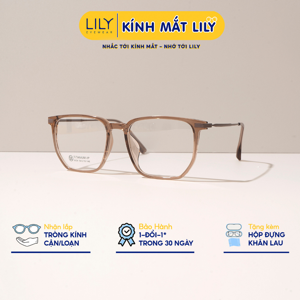 Gọng kính vuông nam LILYEYEWEAR chất liệu B-TITANIUM kiểu dáng thời trang 6824