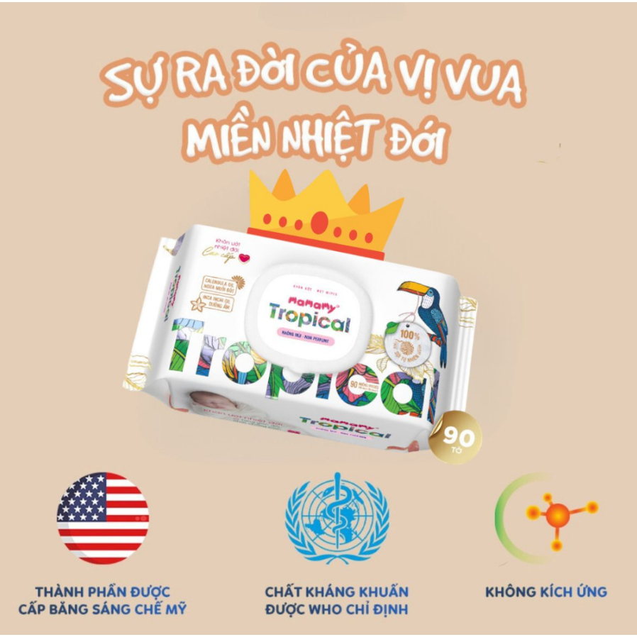 Khăn Ướt Mamamy tropical 90 tờ 100% sợi tự nhiên cho bé - Mini Home