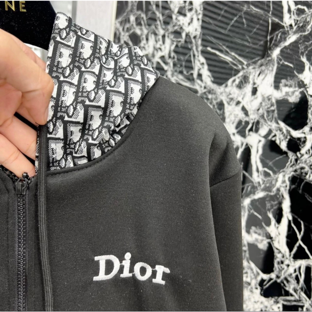 Áo Khoác Hoodie Zip Nam Nữ CD Thêu Chữ Ngực Phối Mũ Hoạ Tiết Chữ Thổ Cẩm Monogram Chất Nỉ Bông Hot Trend Nam Nữ