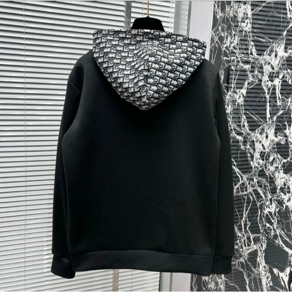 Áo Khoác Hoodie Zip Nam Nữ CD Thêu Chữ Ngực Phối Mũ Hoạ Tiết Chữ Thổ Cẩm Monogram Chất Nỉ Bông Hot Trend Nam Nữ