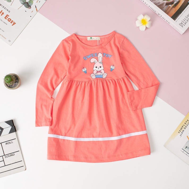 Váy cotton dài tay cho bé gái 2-12y . Chất cotton mềm mịn, thấm hút mồ hôi, co giãn tốt