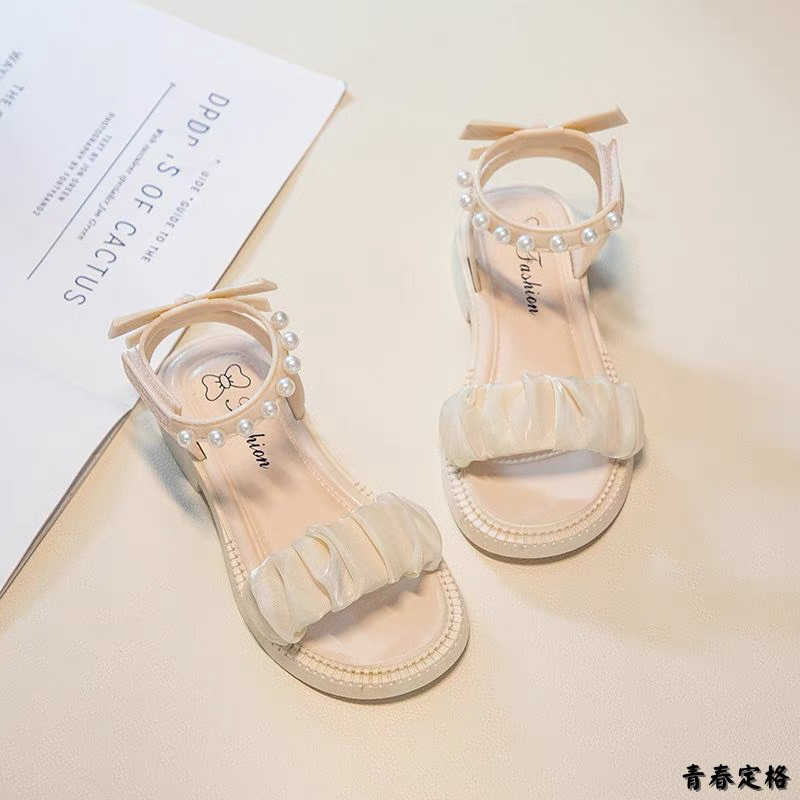 Dép sandal bé gai đính châu quai ngang nhún vải cao cấp đế cao su chông trượt quai ngang nhún