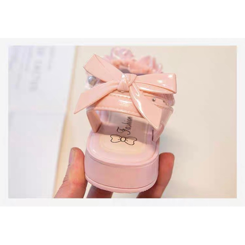 Dép sandal bé gai đính châu quai ngang nhún vải cao cấp đế cao su chông trượt quai ngang nhún