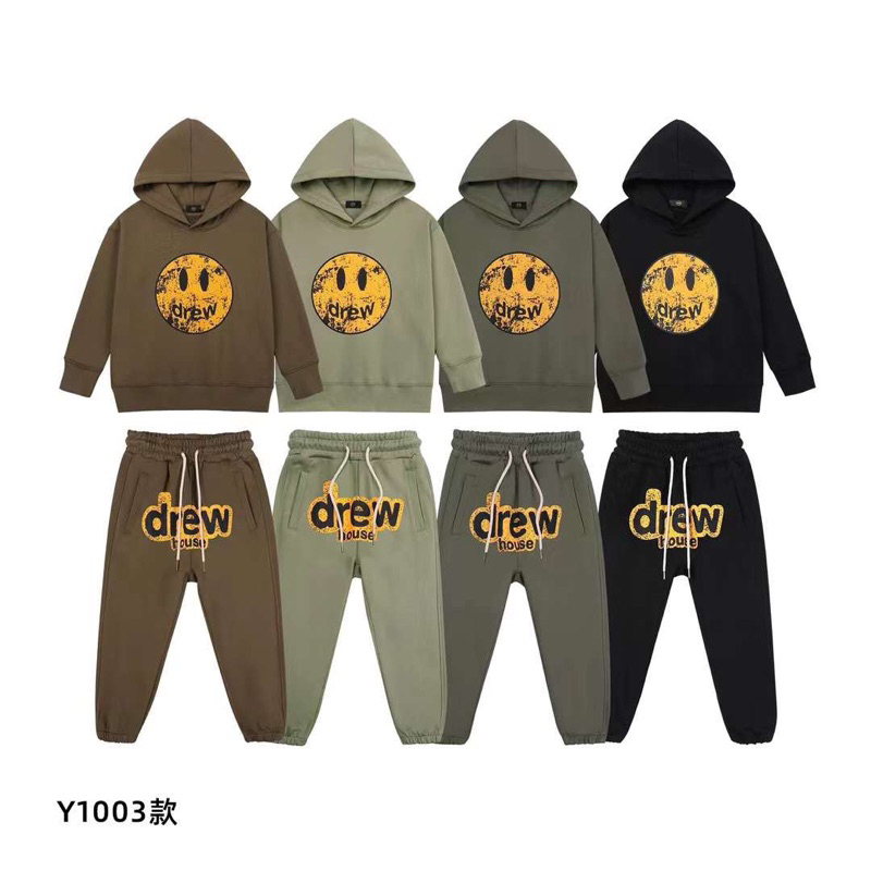 Bộ nỉ hoodie D.rew hình mặt cười có mũ cho bé trai,bé gái ,set bộ quần áo dài tay in họa tiết vui vẻ TABA Kids